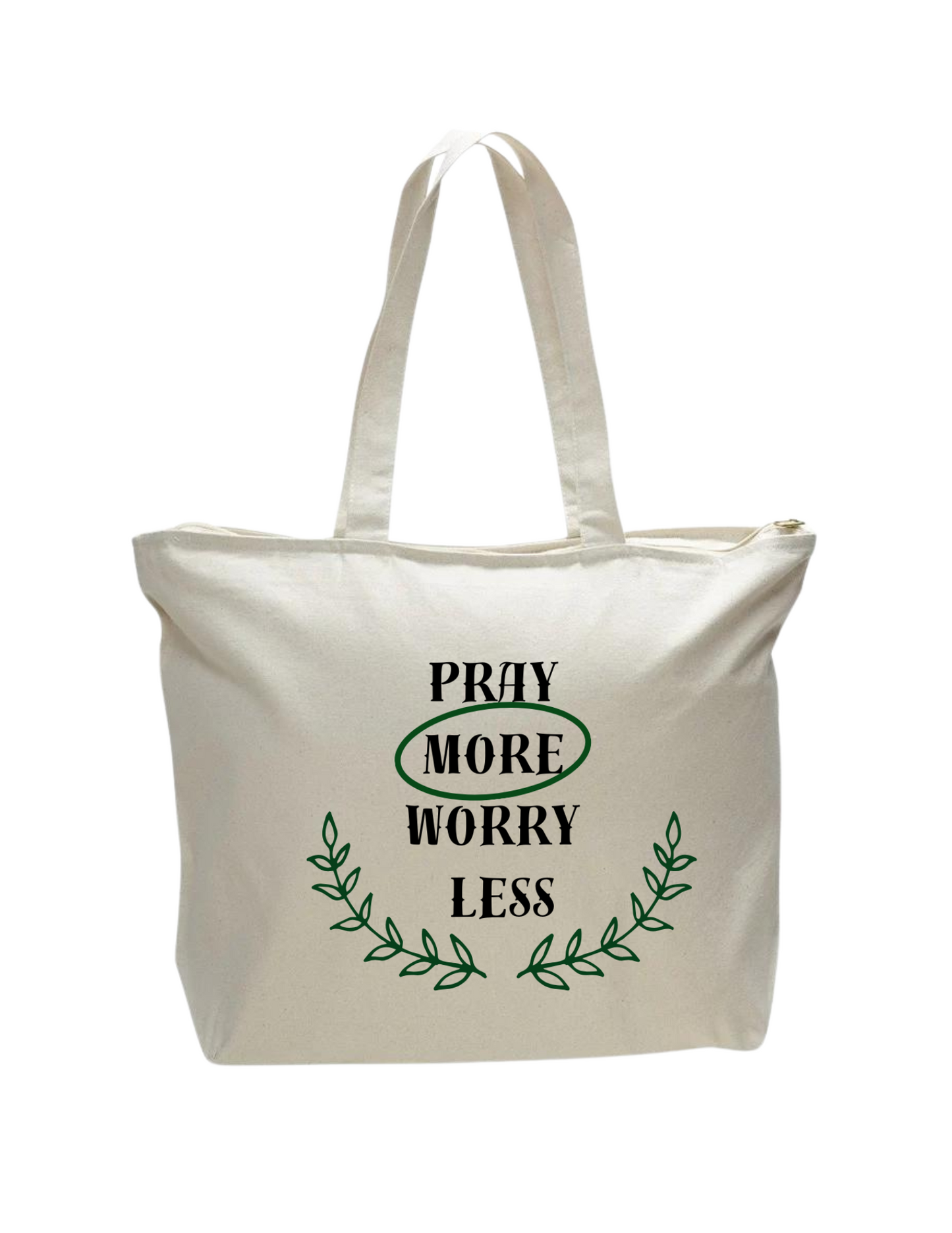 "Pray More Worry Less" - Tote Bag - Tan