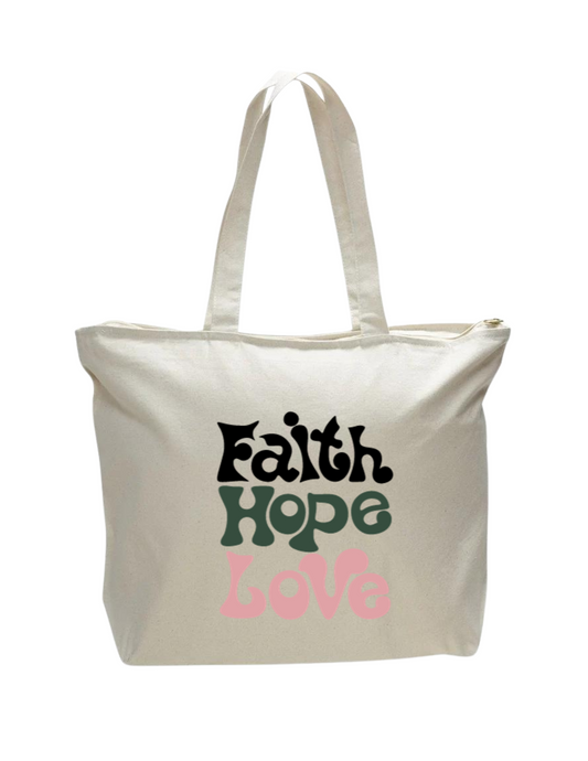 "Faith, Hope, Love" - Tote bag - Tan