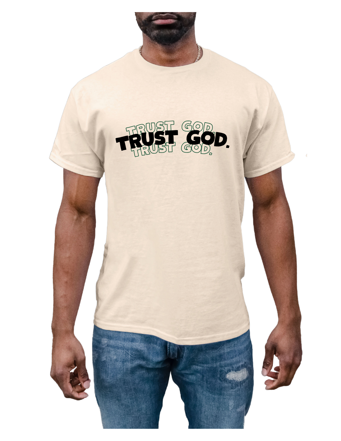 "Trust God" T-shirt - Tan/Green